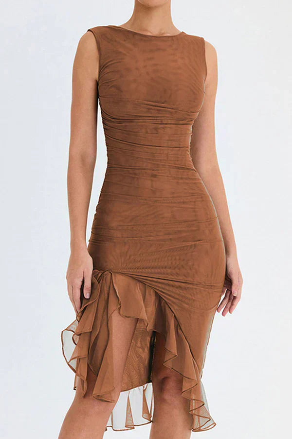 Lorienne | Sukienka Sheath z Falbankami