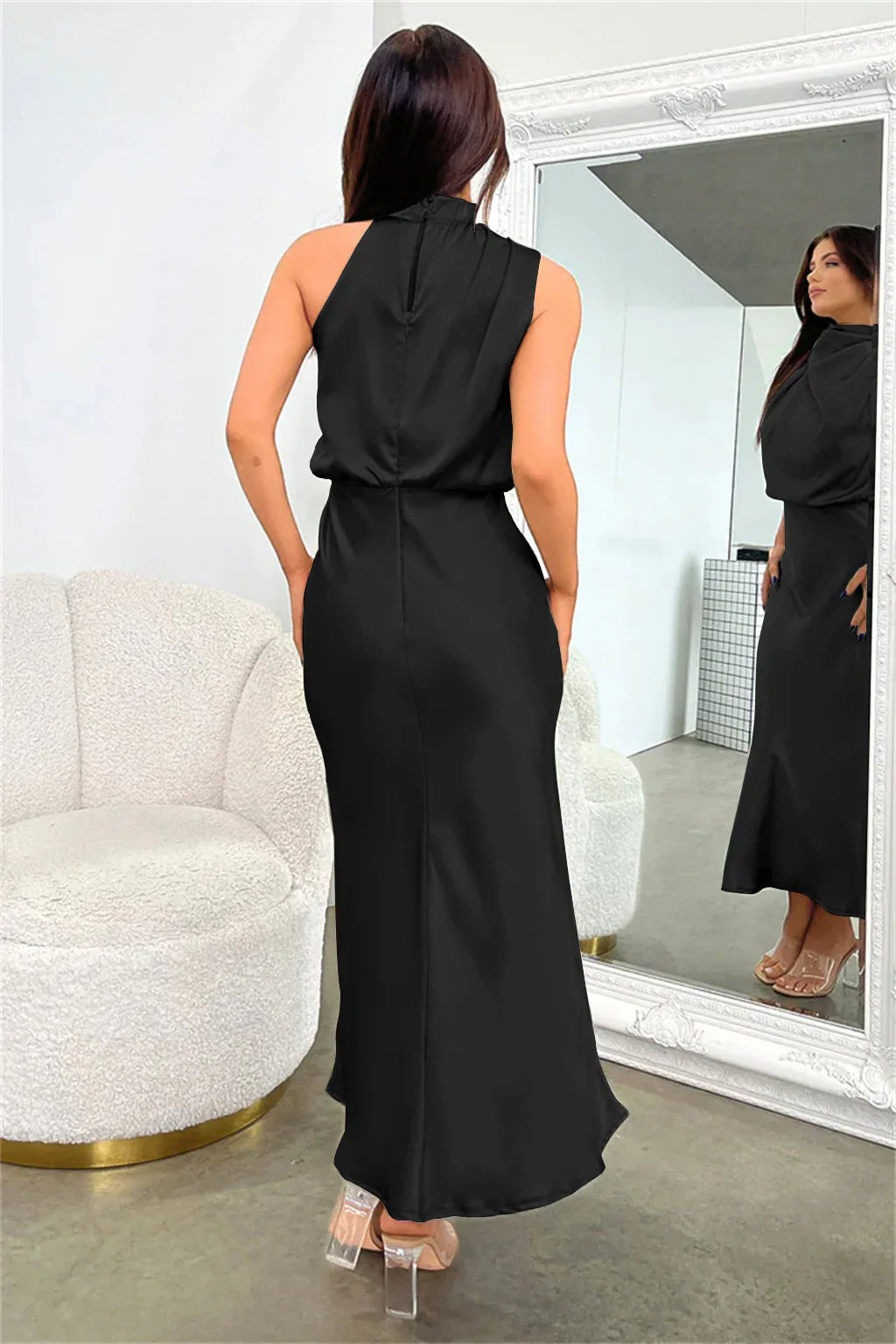 Rebecca | Satynowa Sukienka Maxi z Dekoltem Halter